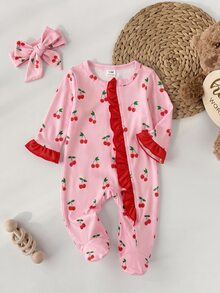 SHEIN Newborn Baby Boy Cute Knitted Casual Cartoon Bear Pattern Romper & Headband Set - Pink - View 8