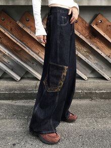 FRIFUL Women's Casual Daily Denim Jeans With Pocket, Button And Letter Pattern - Blue - View 6