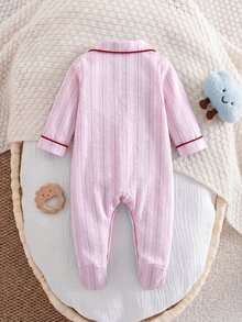 SHEIN Piyama Bayi Baru Lahir Motif Ksatria Kasual untuk Harian di Rumah Celana Panjang Terusan Satu Potong - Baby Pink - View 2
