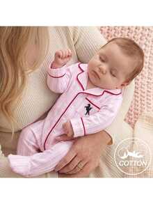 SHEIN Piyama Bayi Baru Lahir Motif Ksatria Kasual untuk Harian di Rumah Celana Panjang Terusan Satu Potong - Baby Pink - View 8