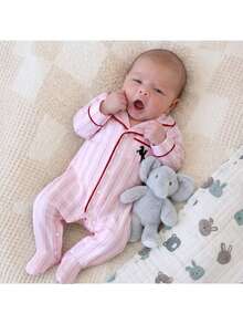 SHEIN Piyama Bayi Baru Lahir Motif Ksatria Kasual untuk Harian di Rumah Celana Panjang Terusan Satu Potong - Baby Pink - View 4