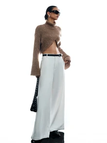 LYSMO Women's Autumn/Winter Fashion High Neck Bell Sleeve Cropped Sweater - Khaki - View 7