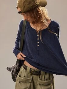 SHEIN 女款休閒極簡純色運動衫 - 寶藍色 - 查看 8
