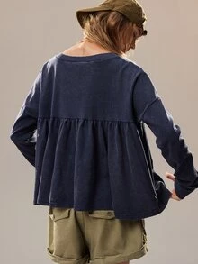SHEIN 女款休閒極簡純色運動衫 - 寶藍色 - 查看 4