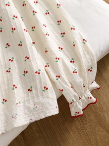 Girls' Casual Cherry Print Pajama Set, Suitable For Autumn/Winter Wear - Multicolor - View 8