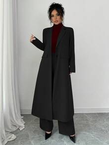 Elenzga 1pc Women Long Lapel Straight Shoulder Long Pants Suit Set, Deep Gray Fall Cloth For Women - Black - View 6