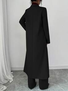 Elenzga 1pc Women Long Lapel Straight Shoulder Long Pants Suit Set, Deep Gray Fall Cloth For Women - Black - View 2