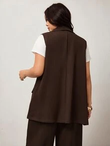 Enliva Plus Size Lapel Collar Double Button Vest Blazer Workwear Graduation,Back To School,Teacher Outfits For Women In Fall/Winter - Brown - View 2