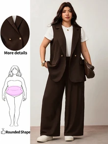 Enliva Plus Size Lapel Collar Double Button Vest Blazer Workwear Graduation,Back To School,Teacher Outfits For Women In Fall/Winter - Brown - View 1