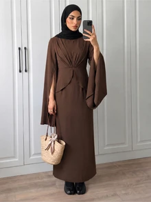 SHEIN Elenzya Lightweight Comfortable Coffee Brown Mid-Length Elegant Modest Dress For Women, Suitable For Fall/ Day Time Festive Brunch - Brown - View 4