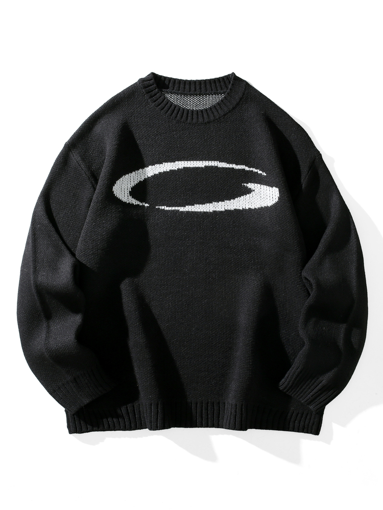 Claim Dot Men's Streetwear Colorblock Fashion Ribbed Long Sleeve Sweater Y2k Couple Matching Outfit Fall - Black - View 3