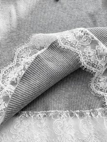 Vintamour Korean Style Lace Patchwork Bow Decor Sweater - Grey - View 7