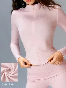 VARSIVA Jaket Luar Olahraga Wanita Lengan Panjang dengan Resleting Depan dan Potongan Slim Fit - Berwarna merah muda - View 2