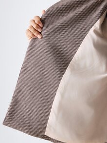 LYSMO Women's Houndstooth Raglan Long Sleeve Casual Minimalist Elegant Overcoat Office Taupe Fall Outfit - Coffee Brown - View 7