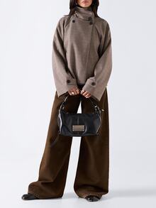 LYSMO Women's Houndstooth Raglan Long Sleeve Casual Minimalist Elegant Overcoat Office Taupe Fall Outfit - Coffee Brown - View 5