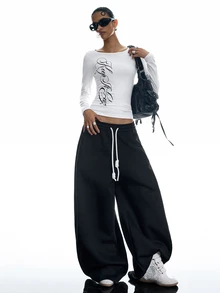 LYSMO Women's Letter Print Fashion Street Long Sleeve T-Shirt - White - View 9