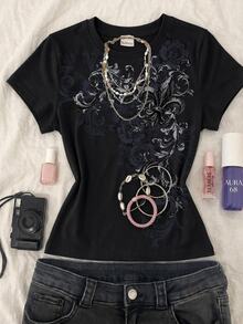 Attitoon Women's Crew Neck Short Sleeve Fitted T-Shirt, Suitable For Summer - Multicolor - View 2
