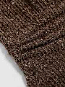 Selianne Solid Plunging Neck Ribbed Knit Dress Dinner Night Out Date Night Going Out Dark Brown Autumn Sexy - Brown - View 7