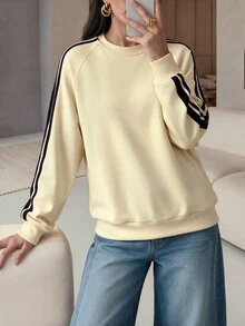 Rue Lumi Women's Long Sleeve Color Block Raglan Round Neck Casual Sweatshirt - Apricot - View 6