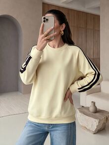 Rue Lumi Women's Long Sleeve Color Block Raglan Round Neck Casual Sweatshirt - Apricot - View 3
