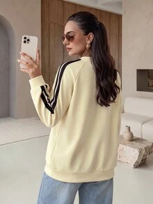 Rue Lumi Women's Long Sleeve Color Block Raglan Round Neck Casual Sweatshirt - Apricot - View 2