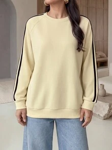 Rue Lumi Women's Long Sleeve Color Block Raglan Round Neck Casual Sweatshirt - Apricot - View 5