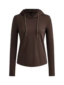 SHEIN Cheerettes Casual Versatile Solid Color Hooded Sweatshirt - Chocolate Brown - View 5
