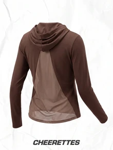 SHEIN Cheerettes Casual Versatile Solid Color Hooded Sweatshirt - Chocolate Brown - View 4