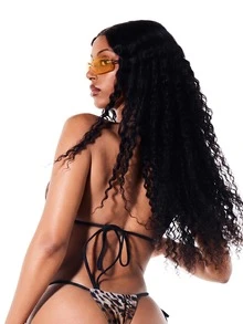 SUMWON WOMEN Halter Triangle Bikini Top With Side-Tie String And Panty In Wild Leopard Print For Beach Vacation Set - Chocolate Brown - View 2