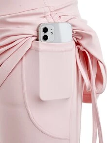SHEIN Cheerettes Solid Color Side Drawstring Sports Leggings - Pink - View 11