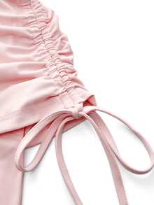 SHEIN Cheerettes Solid Color Side Drawstring Sports Leggings - Pink - View 7