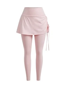 SHEIN Cheerettes Solid Color Side Drawstring Sports Leggings - Pink - View 4