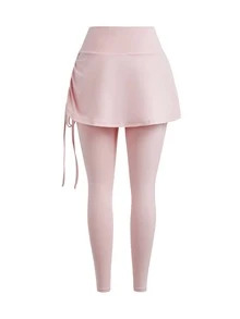 SHEIN Cheerettes Solid Color Side Drawstring Sports Leggings - Pink - View 5