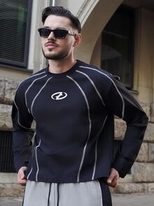 LEOGASHI LEOGASHI Men's Casual Contrast Stitching Long Sleeve T-Shirt, Autumn, For Fall - Black - View 1