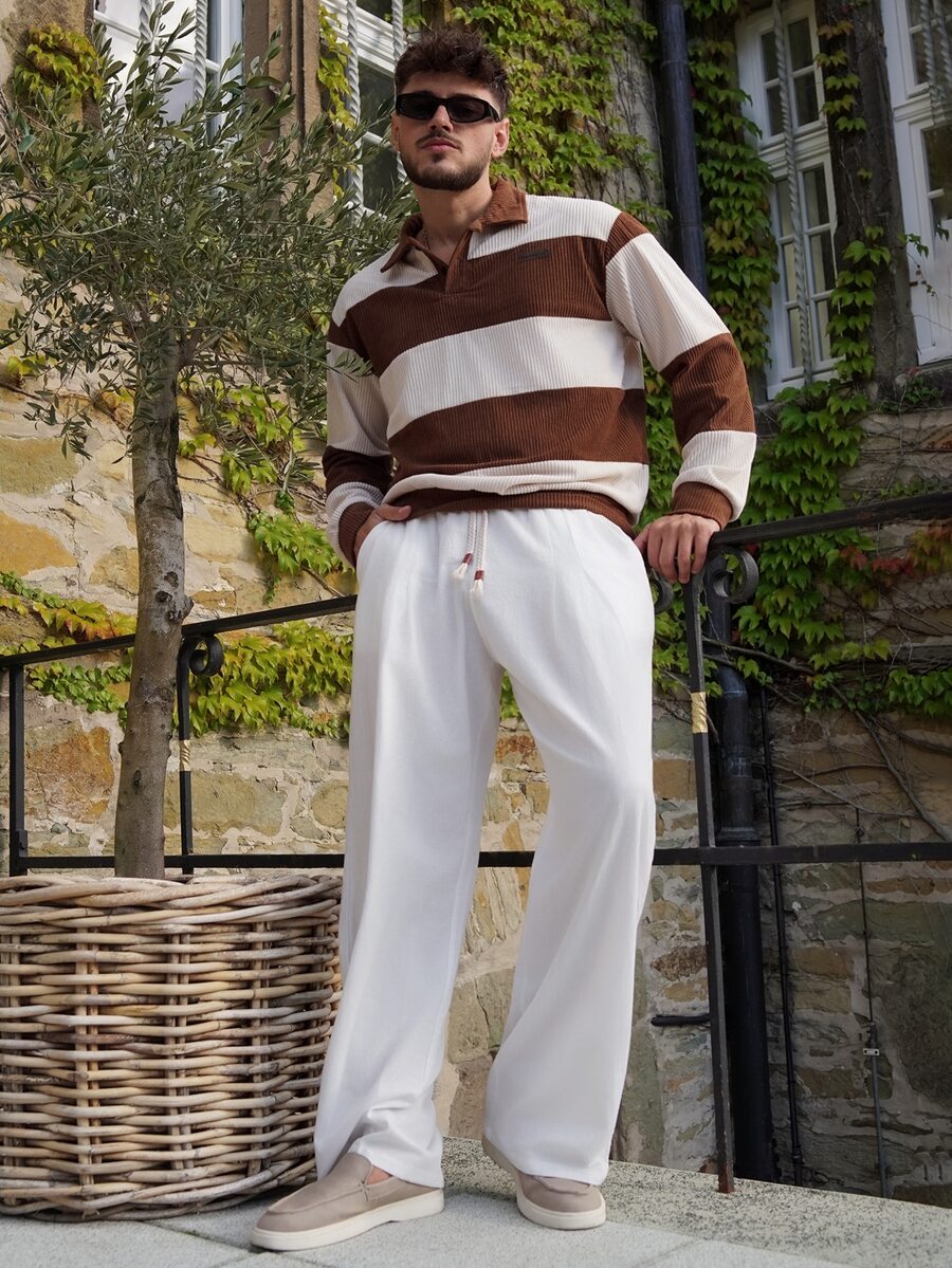 LEOGASHI LEOGASHI Men's New Off-White Linen Beach Pants, Casual Home Wear, Versatile Comfortable Easy-To-Wear Pants For Men Summer - White - View 1