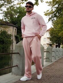 LEOGASHI LEOGASHI Men's Solid Color Drawstring Waist Pocket Casual Loose Sweatpants, Baggy Grey For Back To School Wide Leg Gym Pants Y2k Oversized - Pink - View 1