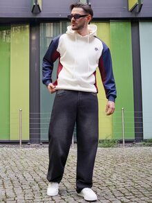 LEOGASHI LEOGASHI Men's Double H Creative Design Small Pattern Crew Neck Colorblock Long Sleeve Double Layer Hooded Sweatshirt, Fashion Casual Versatile Sporty Style Long Sleeve Men's Double Layer Hooded Sweatshirt - Multicolor - View 3