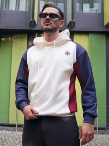 LEOGASHI LEOGASHI Men's Double H Creative Design Small Pattern Crew Neck Colorblock Long Sleeve Double Layer Hooded Sweatshirt, Fashion Casual Versatile Sporty Style Long Sleeve Men's Double Layer Hooded Sweatshirt - Multicolor - View 4