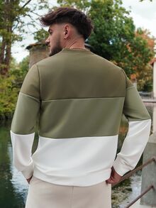 LEOGASHI LEOGASHI Men's Multicolor Knitted Fabric Colorblock Regular Length Sweatshirt With Long Sleeves, Perfect For Casual Wear, Vacation, Father's Day Gifts, Football - Multicolor - View 4