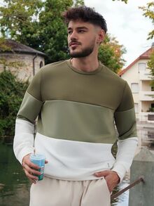 LEOGASHI LEOGASHI Men's Multicolor Knitted Fabric Colorblock Regular Length Sweatshirt With Long Sleeves, Perfect For Casual Wear, Vacation, Father's Day Gifts, Football - Multicolor - View 1