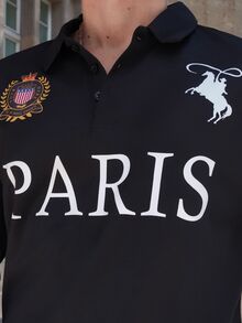 LEOGASHI LEOGASHI Aesthetic Post--Men's Casual Letter Print Long Sleeve Golf Polo Shirt For Autumn, For Fall - Black - View 5