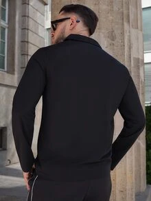 LEOGASHI LEOGASHI Aesthetic Post--Men's Casual Letter Print Long Sleeve Golf Polo Shirt For Autumn, For Fall - Black - View 4