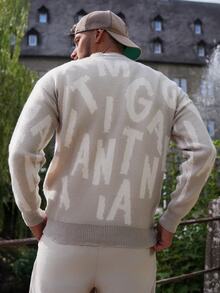 LEOGASHI LEOGASHI Men's Letter Print Front Buttoned Casual Long Sleeve Knit Cardigan, For Fall Winter - Light Grey - View 4