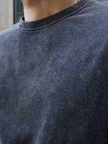 LEOGASHI LEOGASHI Men's Casual Washed Loose Fit Round Neck Long Sleeve T-Shirt - Black - View 5