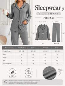 SHEIN Cottnline طقم بيجامة كاجوال محتشم كلاسيكي مقاس صغير – ملابس علوية ناعم بأكمام طويلة مع أزرار أمامية وبنطلون مريح بساق مستقيمة ملابس منزلية رمادي خريفي - رمادي فاتح - مشاهدة 6