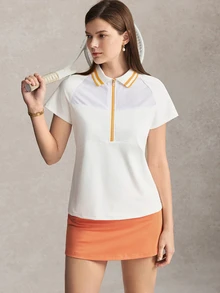 Activina Women's Short Sleeve Half-Zip Sports Polo Shirt - Orange - View 8