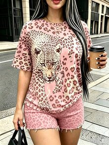 Rovax 女款 T-shirt 女款街頭風上衣 街頭風格 圖案短袖 T-shirt 可愛夏季上衣 - 彩色 - 查看 1
