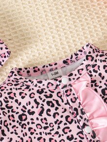 SHEIN 秋冬新生兒豹紋可愛嬰兒連身衣套裝 2件組 - 粉色 - 查看 7