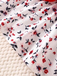 SHEIN 3pcs Baby Girls Top + Leggings Set Cute Sweet White Red Floral Big Bow Ruffle Long Sleeve Flutter Sleeve Round Neck Regular Fall Holiday - Red - View 8