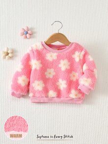 Cozy Pixies 女嬰彩色花卉厚抓絨圓領長袖寬肩衛衣 - 粉色 - 查看 3